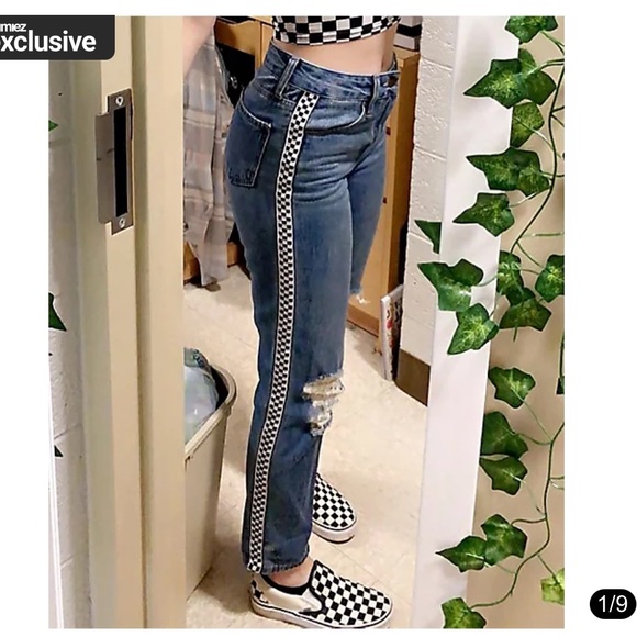 zumiez checkered mom jeans size 0 24” - Picture 2 of 14